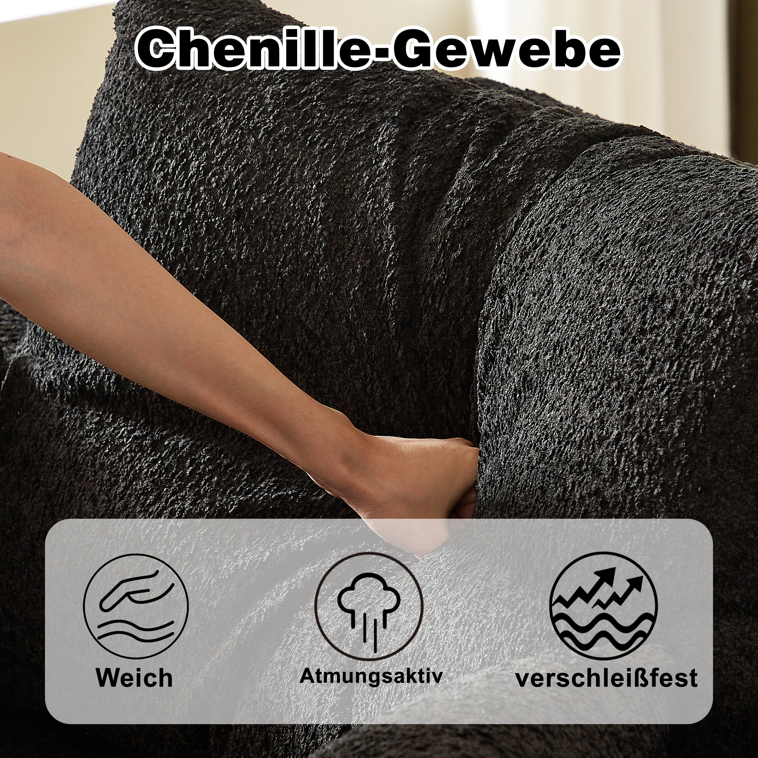 Chenille Sofa - Curved Elements, L-Lounger, Two-Piece Set