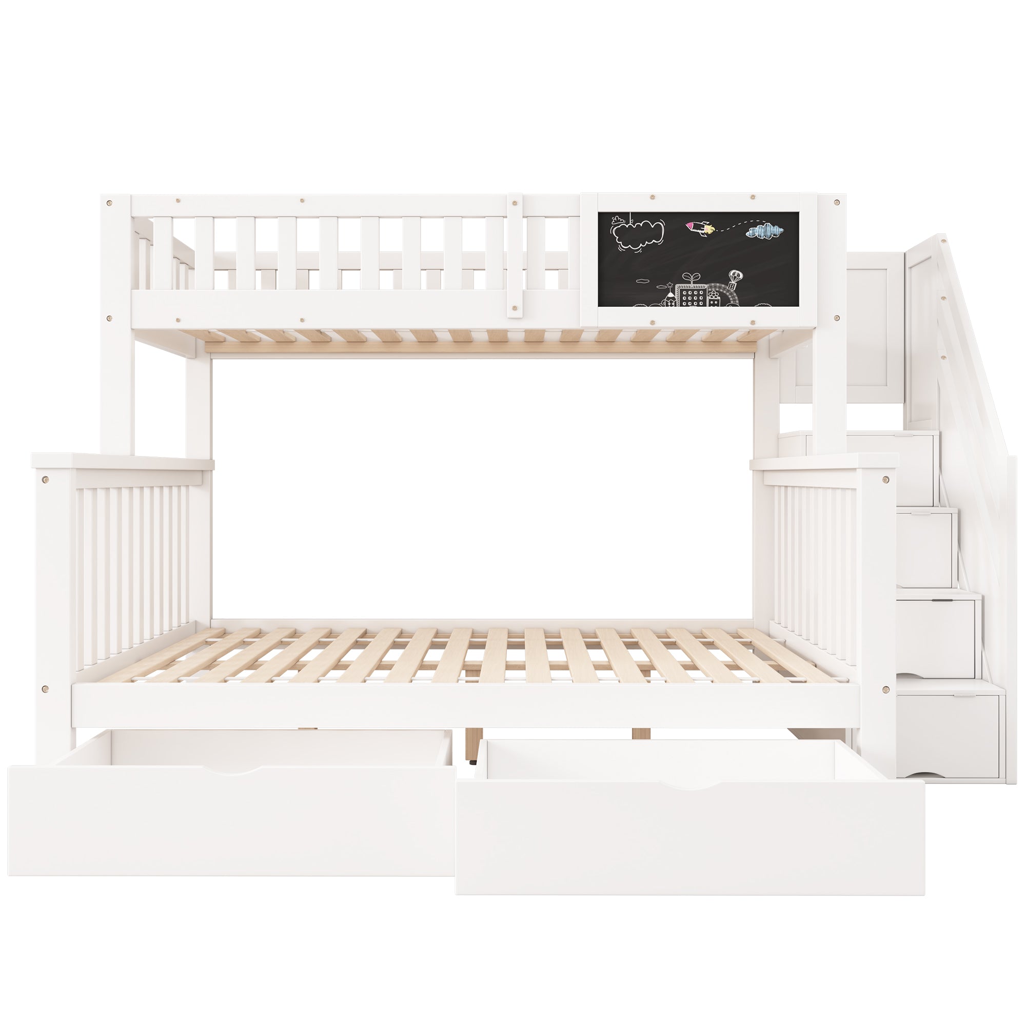 N634P250627W Bunk Bed with Chalkboard, Safety Rail, and Storage Drawers