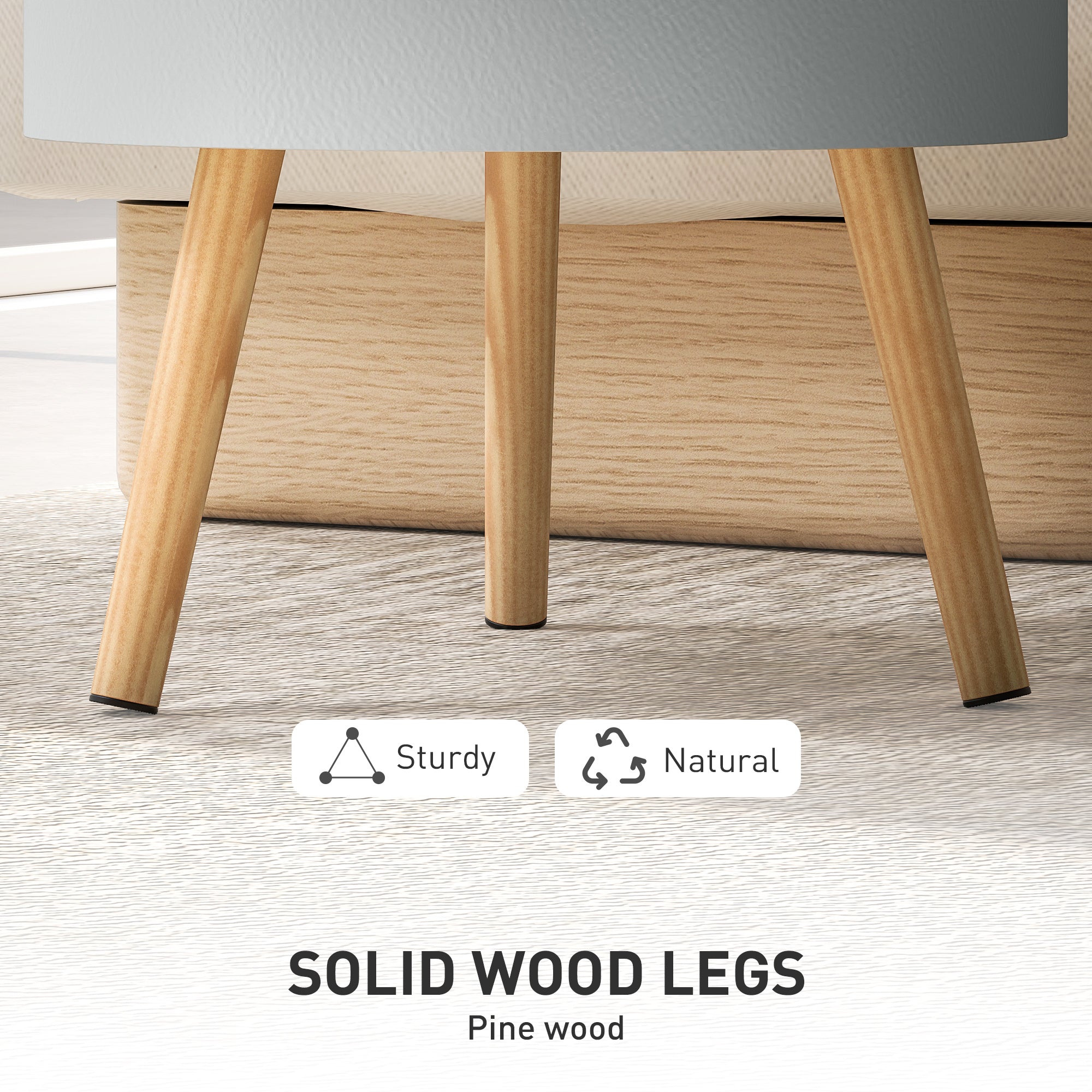 3-Tier Coffee Table, Round End Table with Hidden Storage and Detachable Tray, Grey