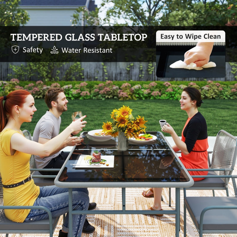 Five-Piece PE Rattan Garden Dining Set with Cushions & Stackable Chairs - Light Grey