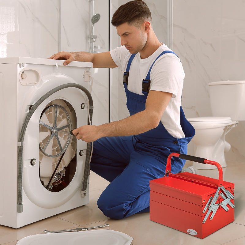 DURHAND tool case, space-saving 5 compartments, foldable, sturdy steel, red