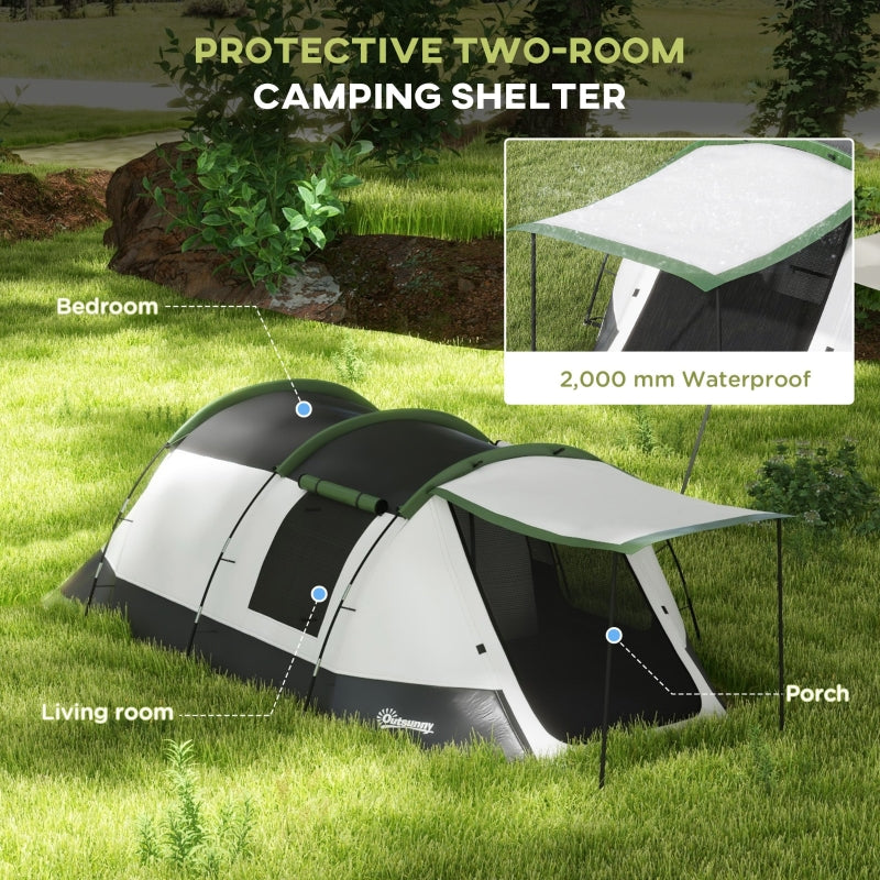Three-Man Camping Tent Two Rooms and Porch Green