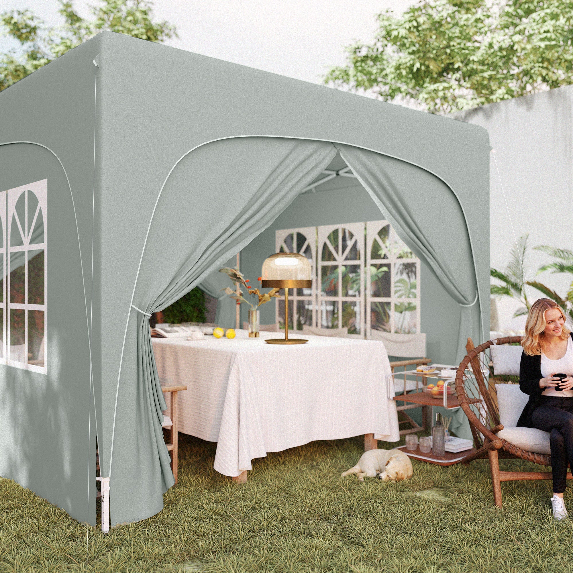 3x3m Pop-Up Folding Gazebo, Water-Repellent UV 50+ 4 Side Panels, Light Grey