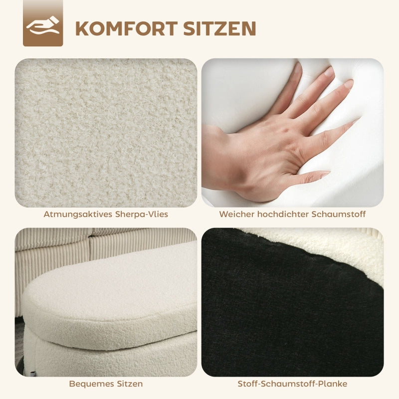 Storage Stool Ottoman with Storage Fleece Cover Steel Legs - Cream White