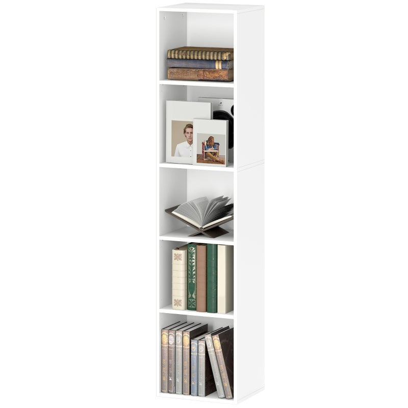 Bookcase, 5-Tier Adjustable Storage Shelf, White