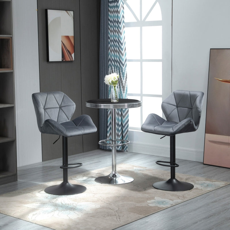 Set of 2 Bar Stools, Upholstered, Height Adjustable, 360° Swivel, Velvet Look