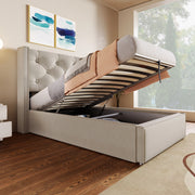 Hydraulic Upholstered Bed, Single 90x200cm with Storage, Light Grey Cotton