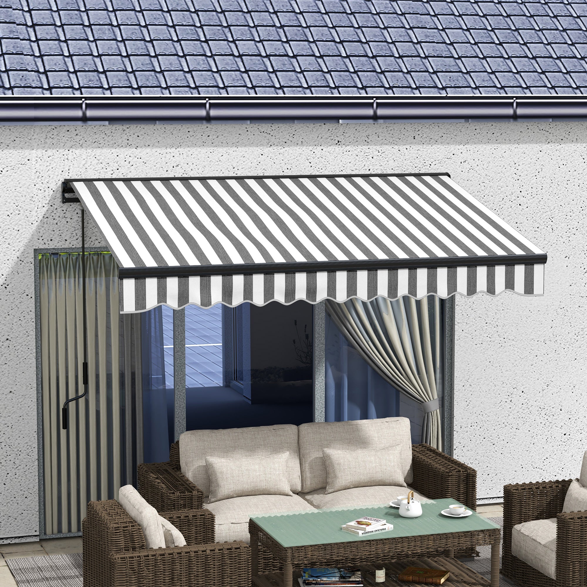 3 x 2m Electric Awning with Remote Aluminium Frame - Grey/White