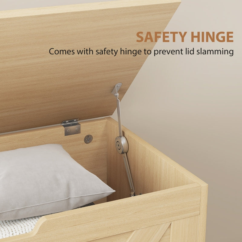 Home Storage Box 100L with Safety Hinges, Natural Wood Finish