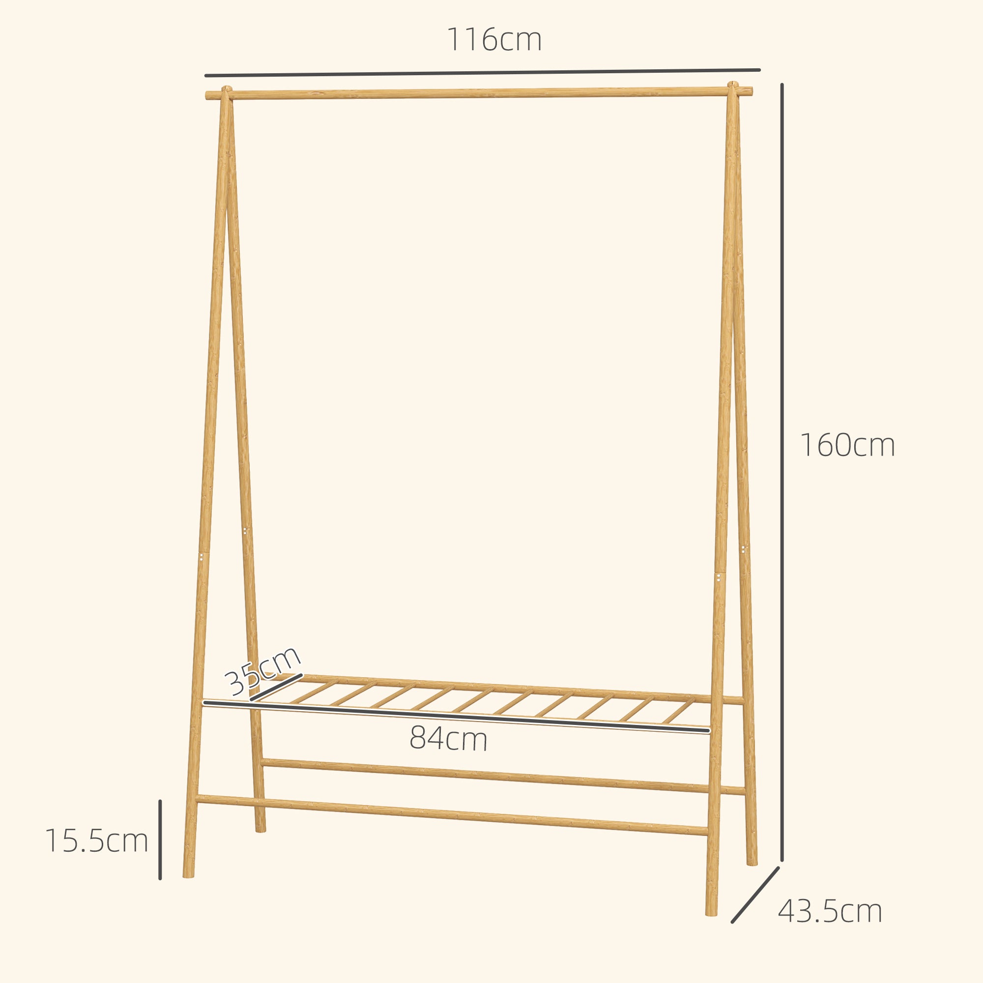 Bamboo Coat Rack, Clothes Rack with Shelves & Hooks, Natural Wood