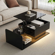 Coffee Table with Glass & LED, High-Gloss Black