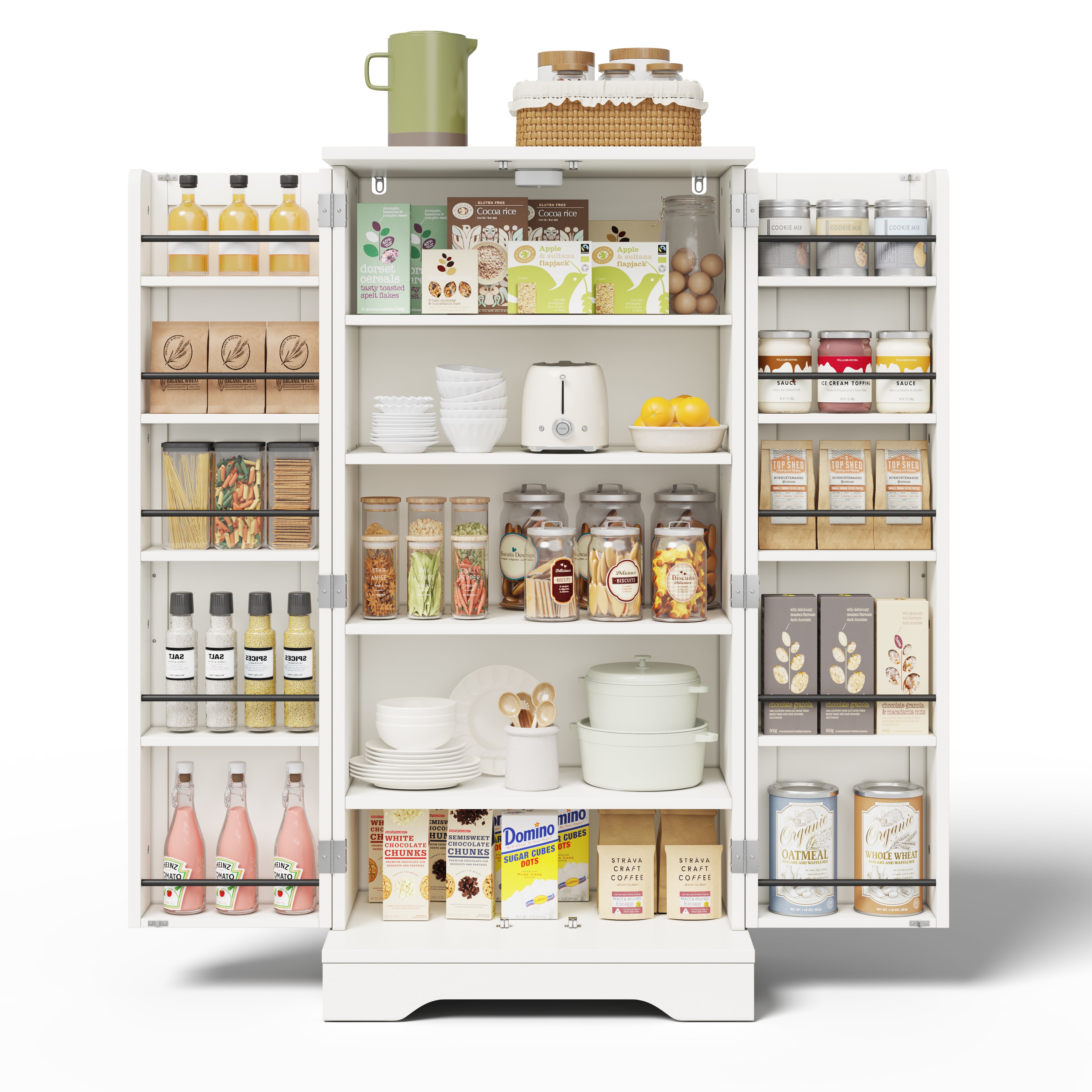 Kitchen Cabinet with LED Sensor Light and Adjustable Shelves, White