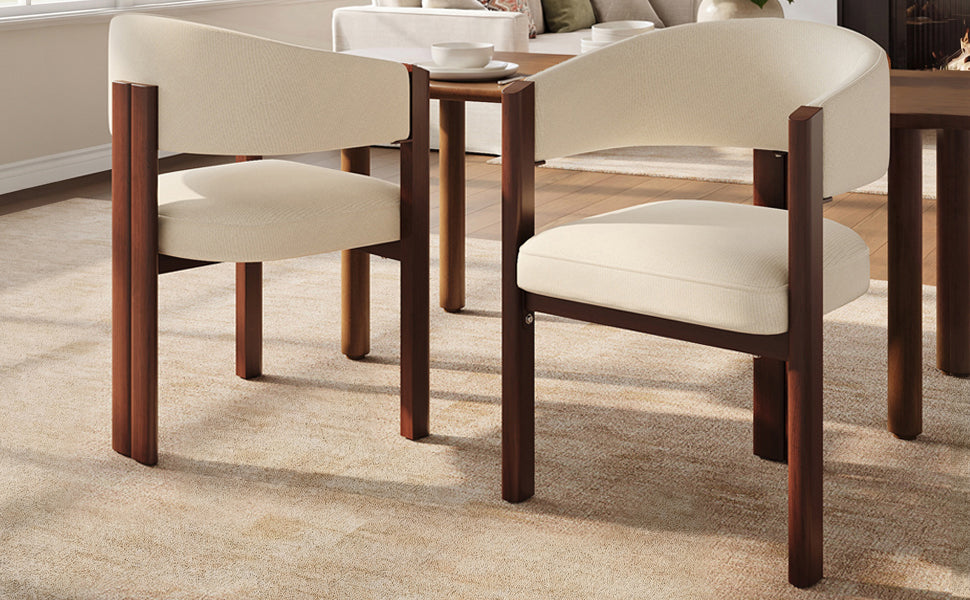 Ergonomic Dining Chairs Set of 2 with Thick Padding and Height Adjustable Feet, Wood Look Breathable Fabric