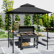 Grill Gazebo, Double Tiered BBQ Shelter Canopy with LED Lights, 2 Side Shelves, Hooks, Dark Grey