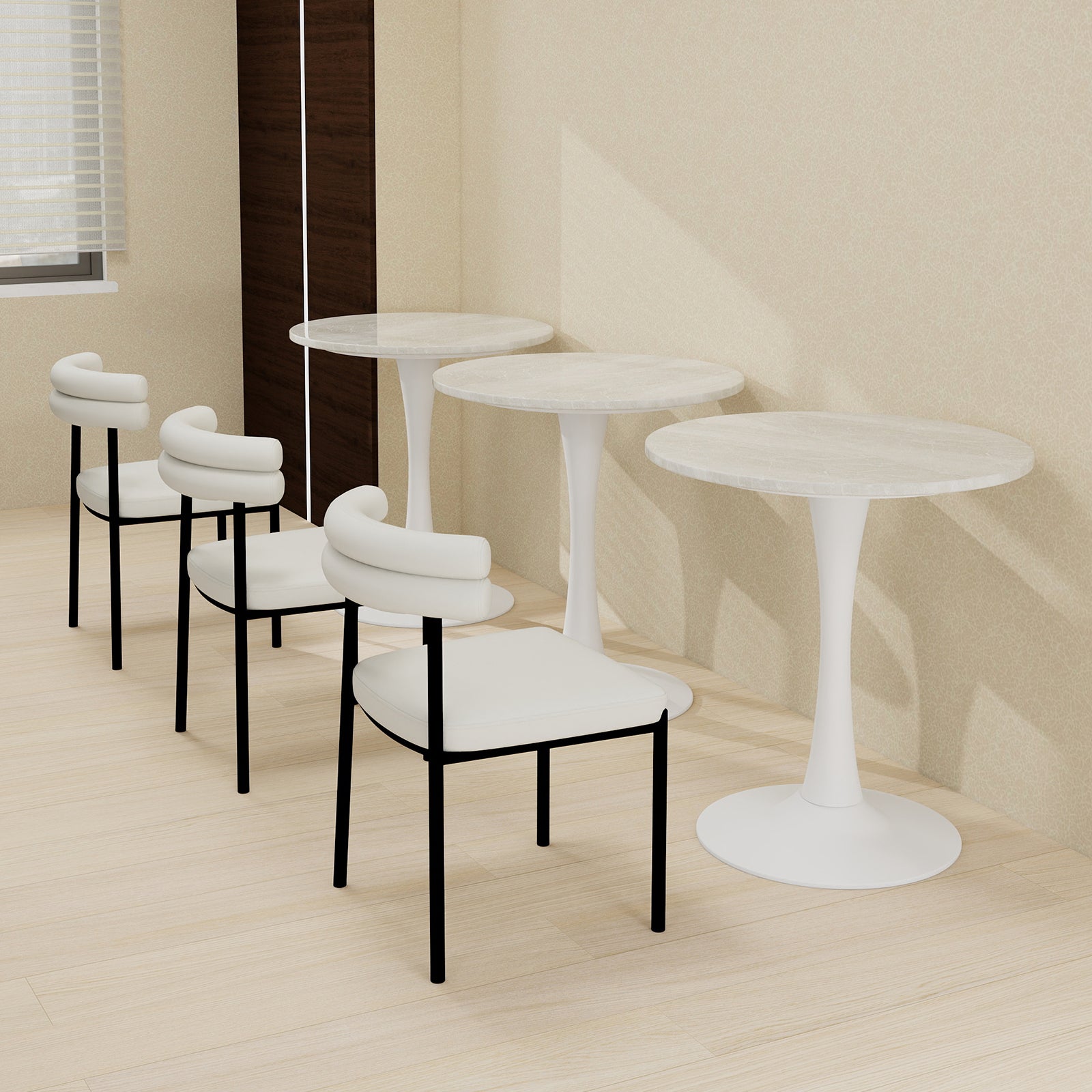 Coffee Table 27.6-inch Mid-Century Modern Round Marble Top - White