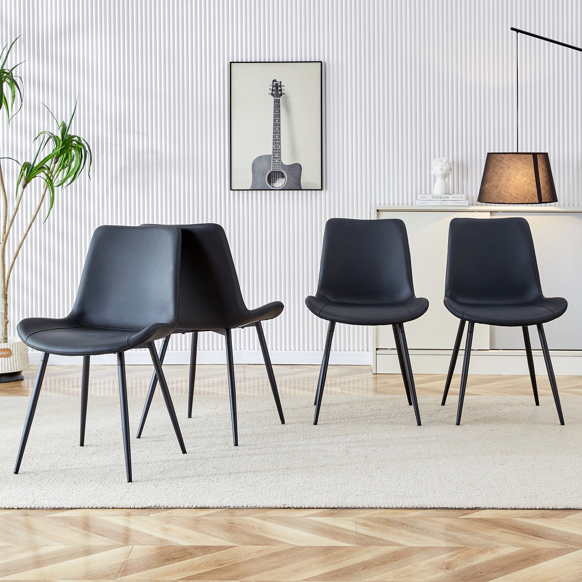 Dining Chairs Set of 4 Modern PU Leather Metal Frame - Black