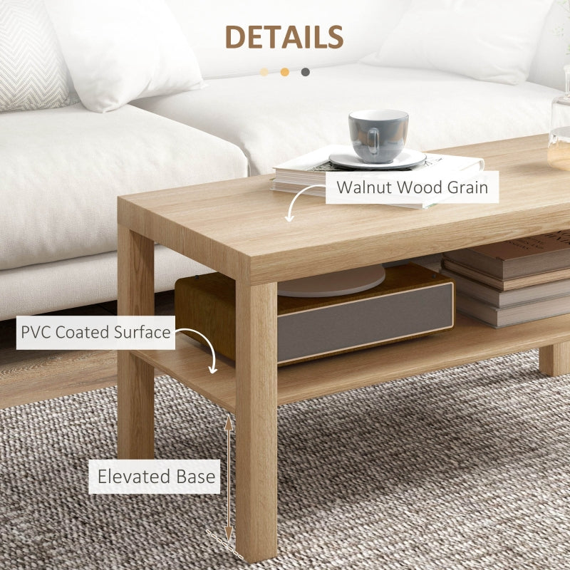2-Tier Coffee Table Storage Shelf Rectangular Natural Wood Finish