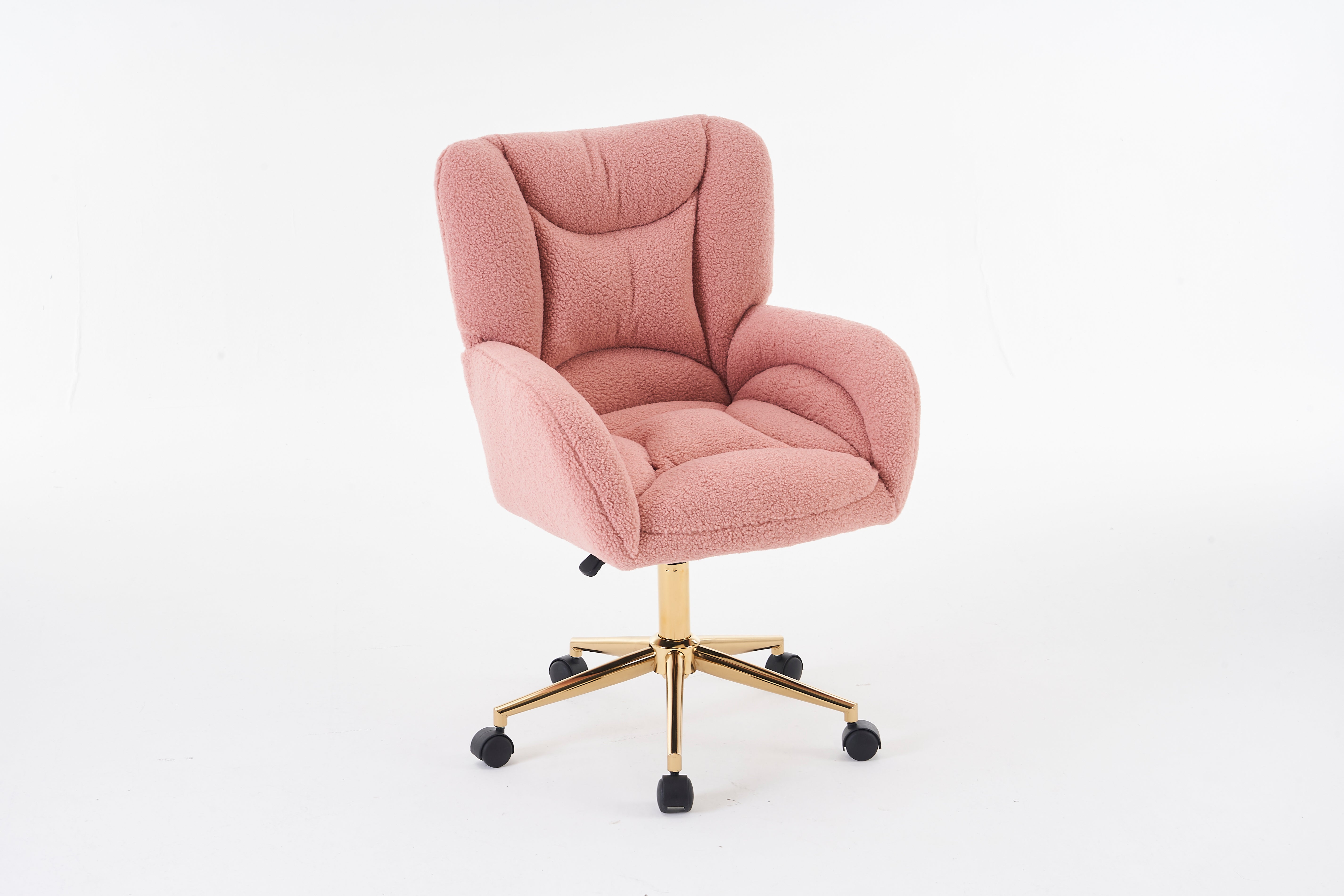 Swivel Chair Height-Adjustable Teddy Fabric Gold Legs - Pink
