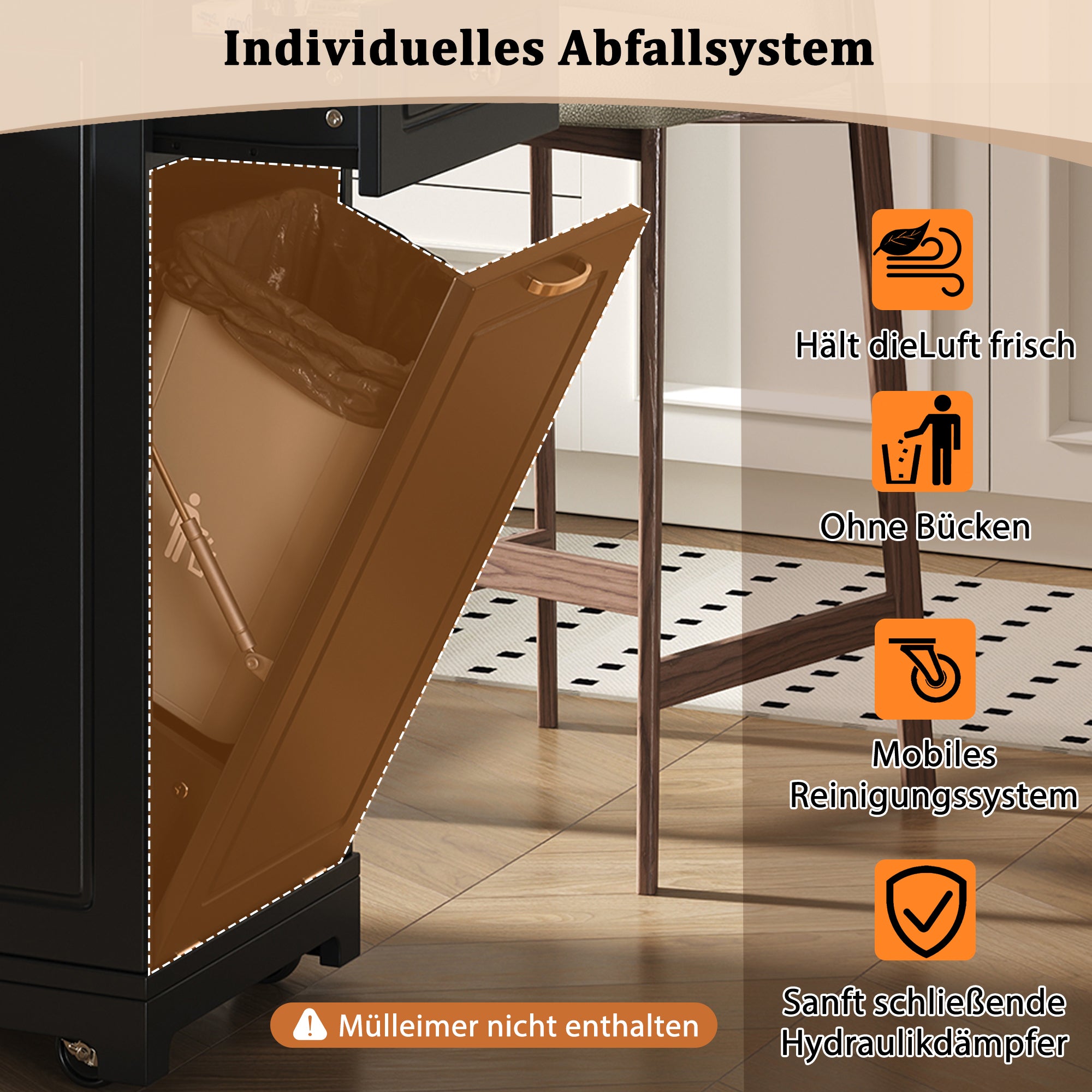 Mobile Kitchen Island Extendable Dining Area Drawers Waste Bin - Black