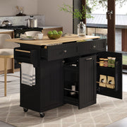 Kitchen Island, Extendable Mobile with Multifunctional Drawers, Black