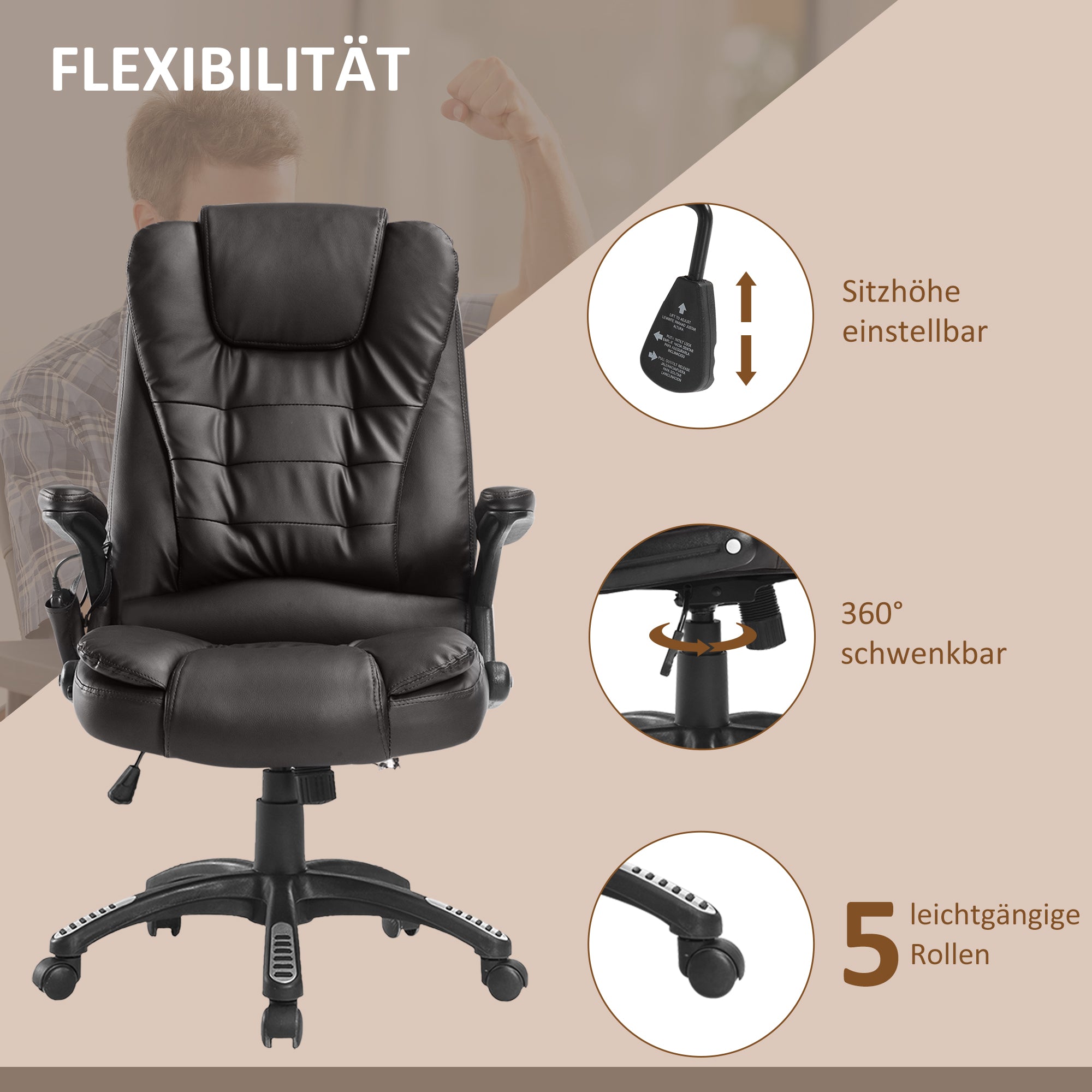 Massage Office Executive Gaming Chair with 6-Point Vibration, Heat Function, Artificial Leather