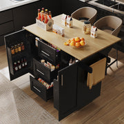 Kitchen Island Workbench Storage Removable Casters - Black