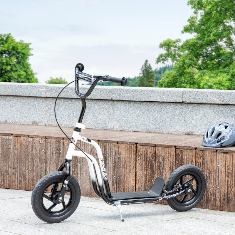 Children's Scooter with Large Wheels, Kickstand and Handbrake, White