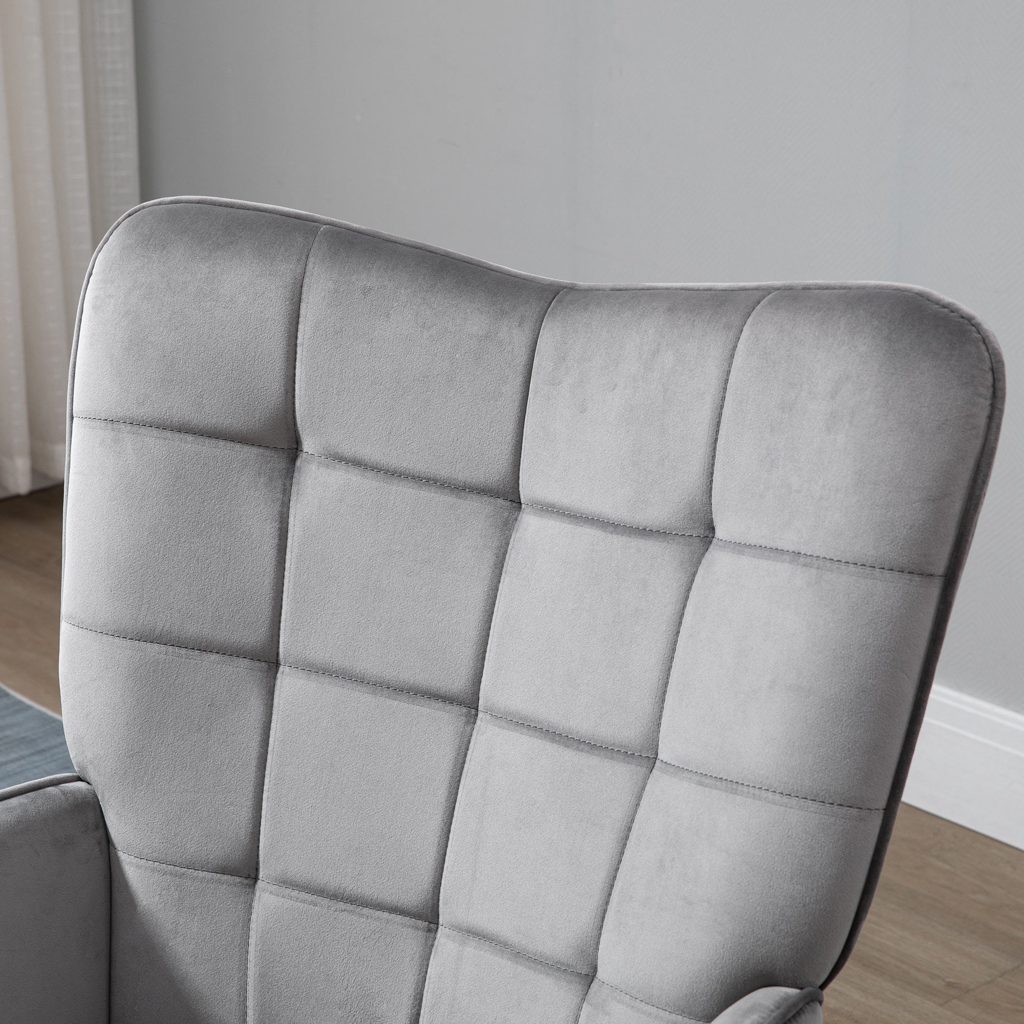 Modern Accent Chair, Tufted Wingback Armchair with Wood Legs, Grey Velvet