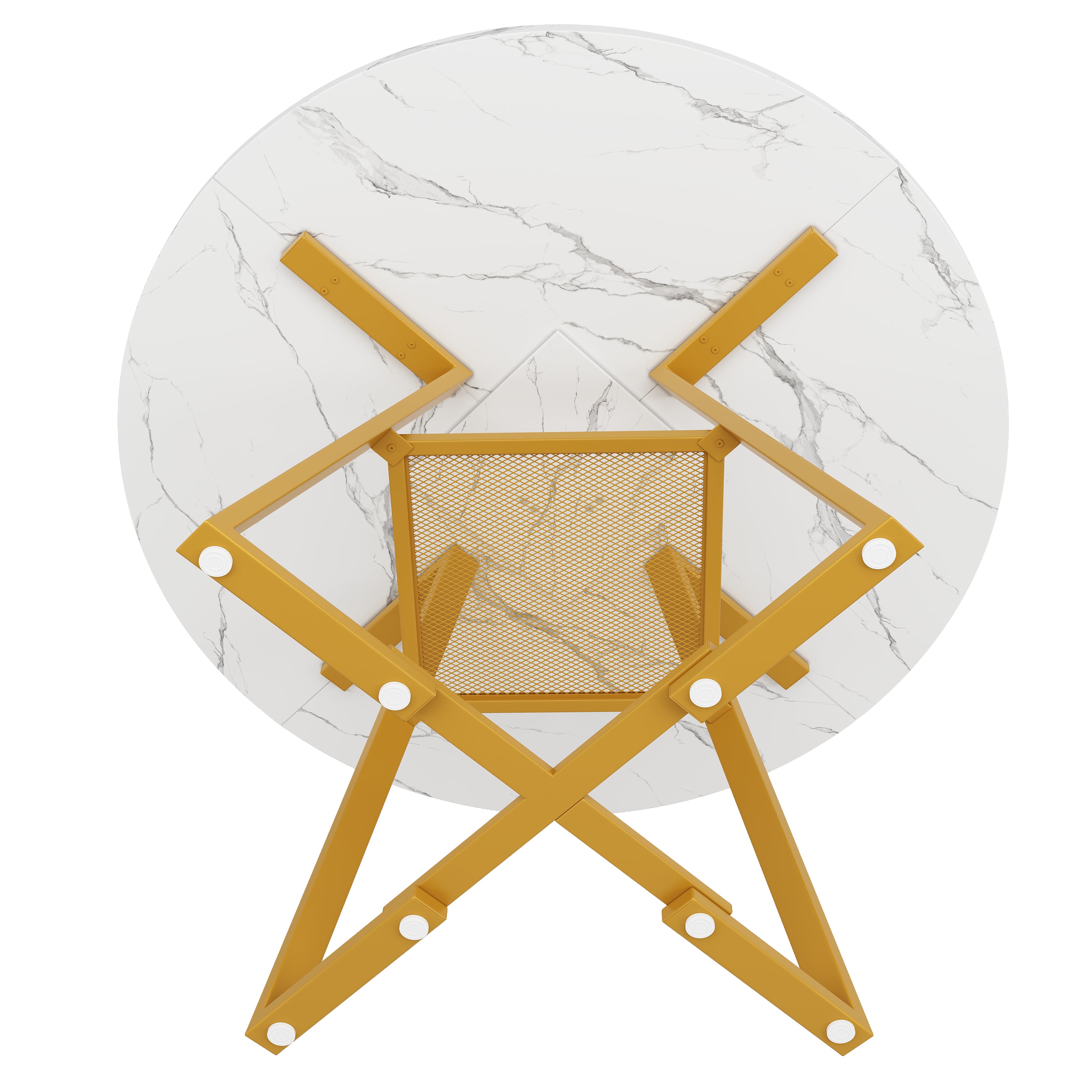 Round Dining Table Metal Legs Marble Look - Black/White