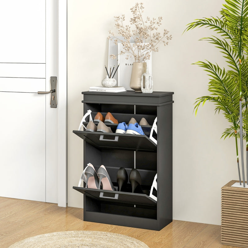 Two-Drawer Minimalistic 10-Shoe Cabinet, Engineered Wood Black