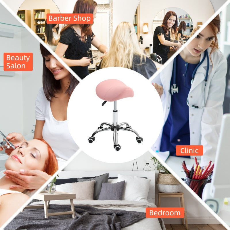 Saddle Stool Height Adjustable Salon Chair for Massage Spa Faux Leather Pink