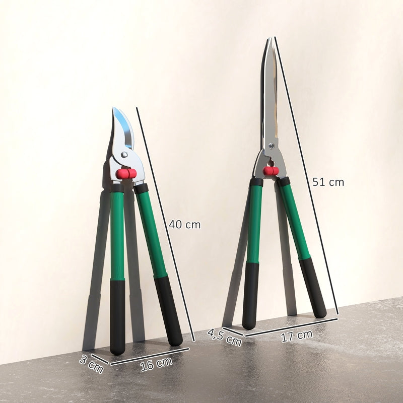 Garden Shears Set 2-piece, 40cm Pruning Shears and 51cm Hedge Shears, Metal Blades