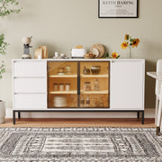 Buffet Cabinet with Doors, 3 Drawers & Display Storage - White