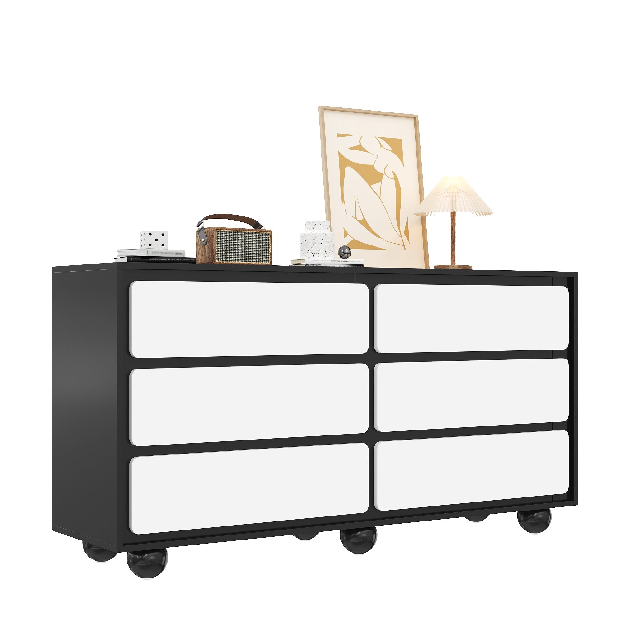 Sideboard, Six-Drawer Chest & Dressing Table, Modern, Black & White