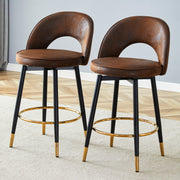 Bar Stool, 360° Swivel Padded Set of 2, Brown Technical Fabric