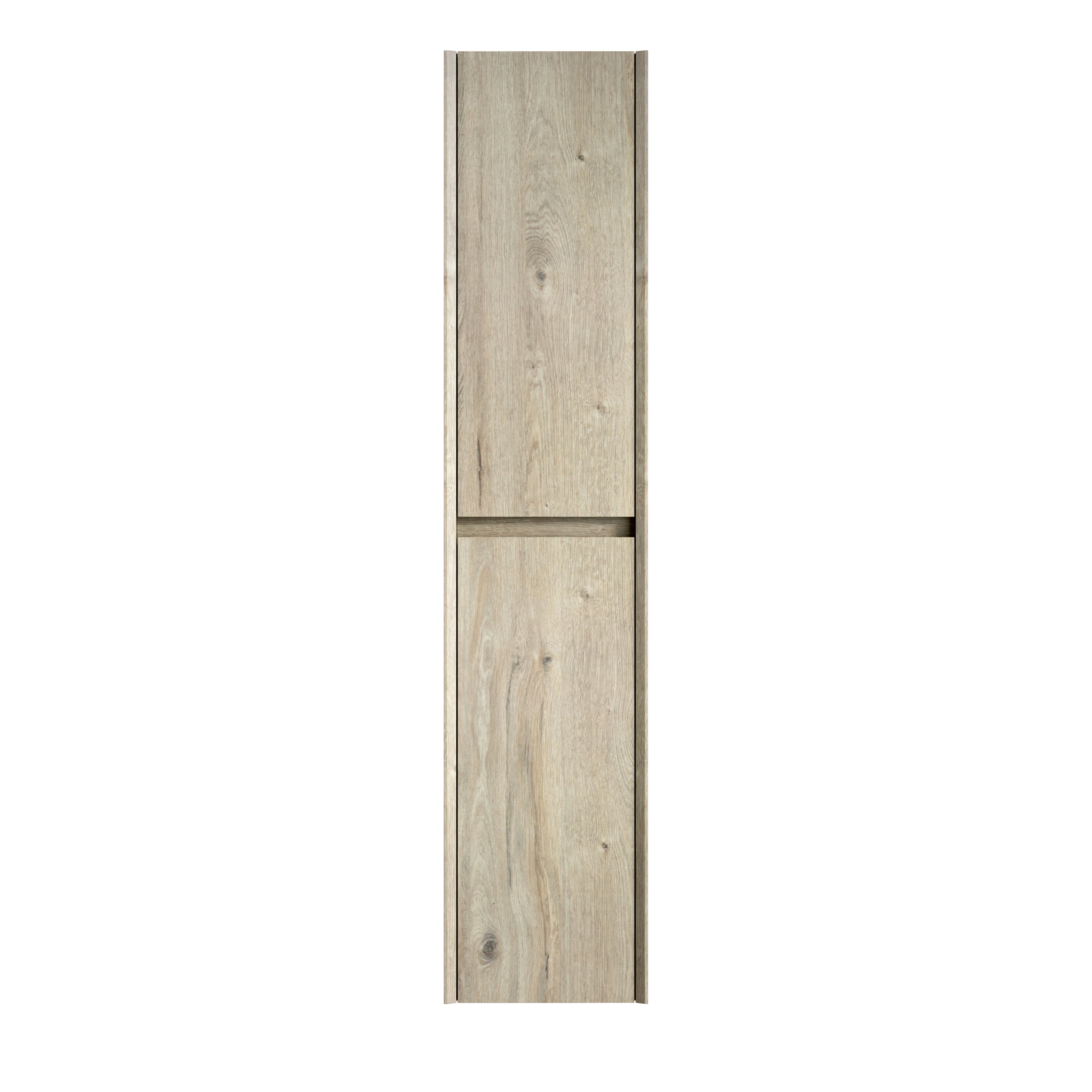 Narrow Storage Cabinet 140cm High 2 Doors Shelves - Oak Cream Wood Grain