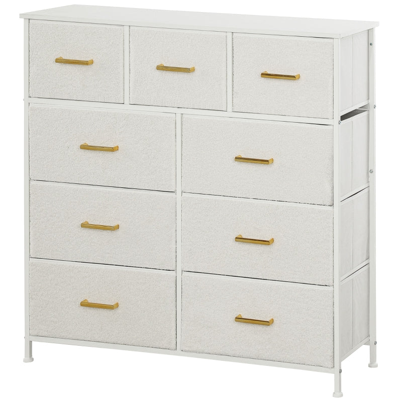 Chest of Drawers Sideboard 9 Fabric Drawers Storage Cabinet, Cream White