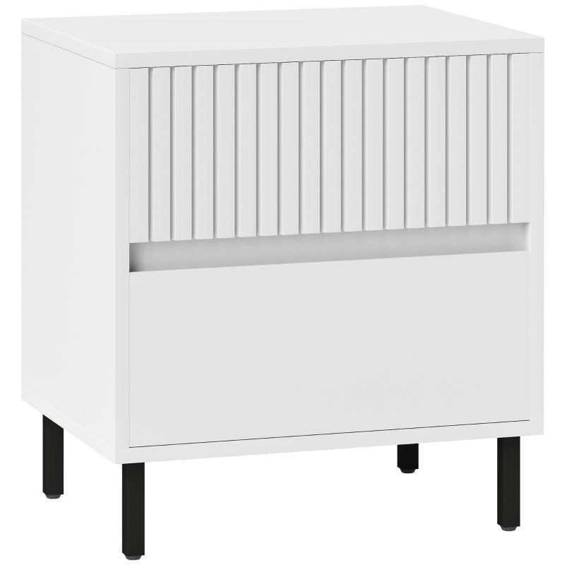 Simple Line Bedside Table Two-Drawer Indented White