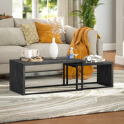 Coffee Tables Set of 2, Industrial Nesting Metal Frame, Dark Grey Marble Effect