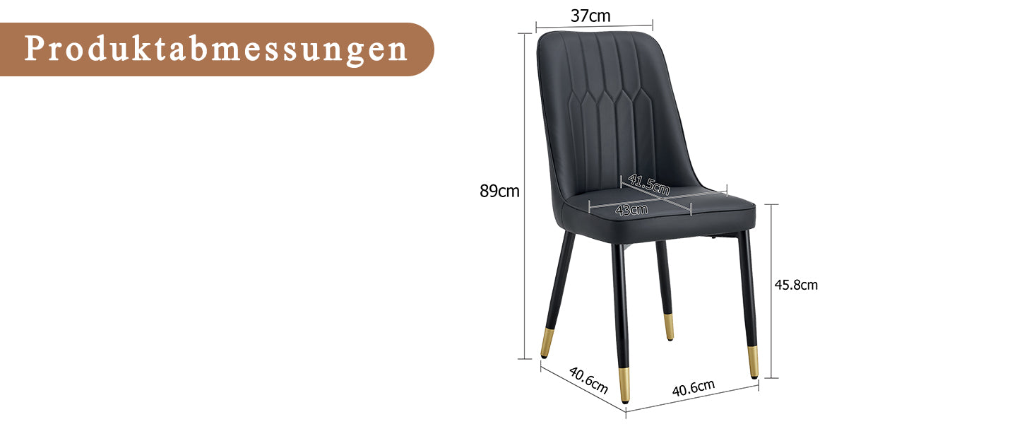 2-Piece Chair Set, Modern Dining Chair with Metal Legs, Black PU Leather