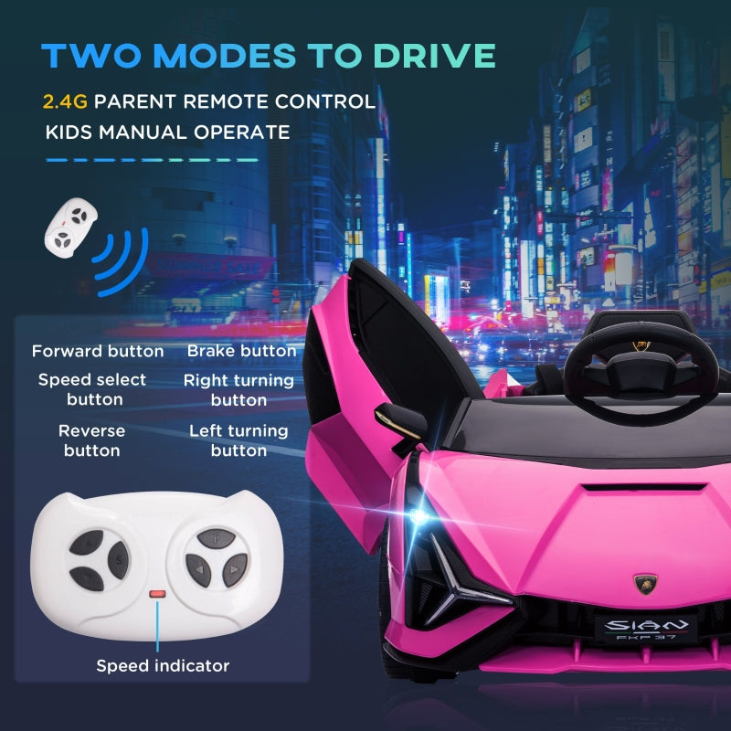 Lamborghini Sian 12V Electric Ride On Car with Remote Control, Pink