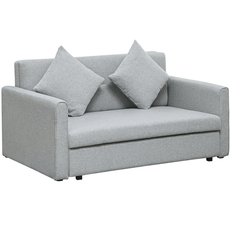 2 Seater Sofa Bed, Convertible with Hidden Storage, Linen Light Grey