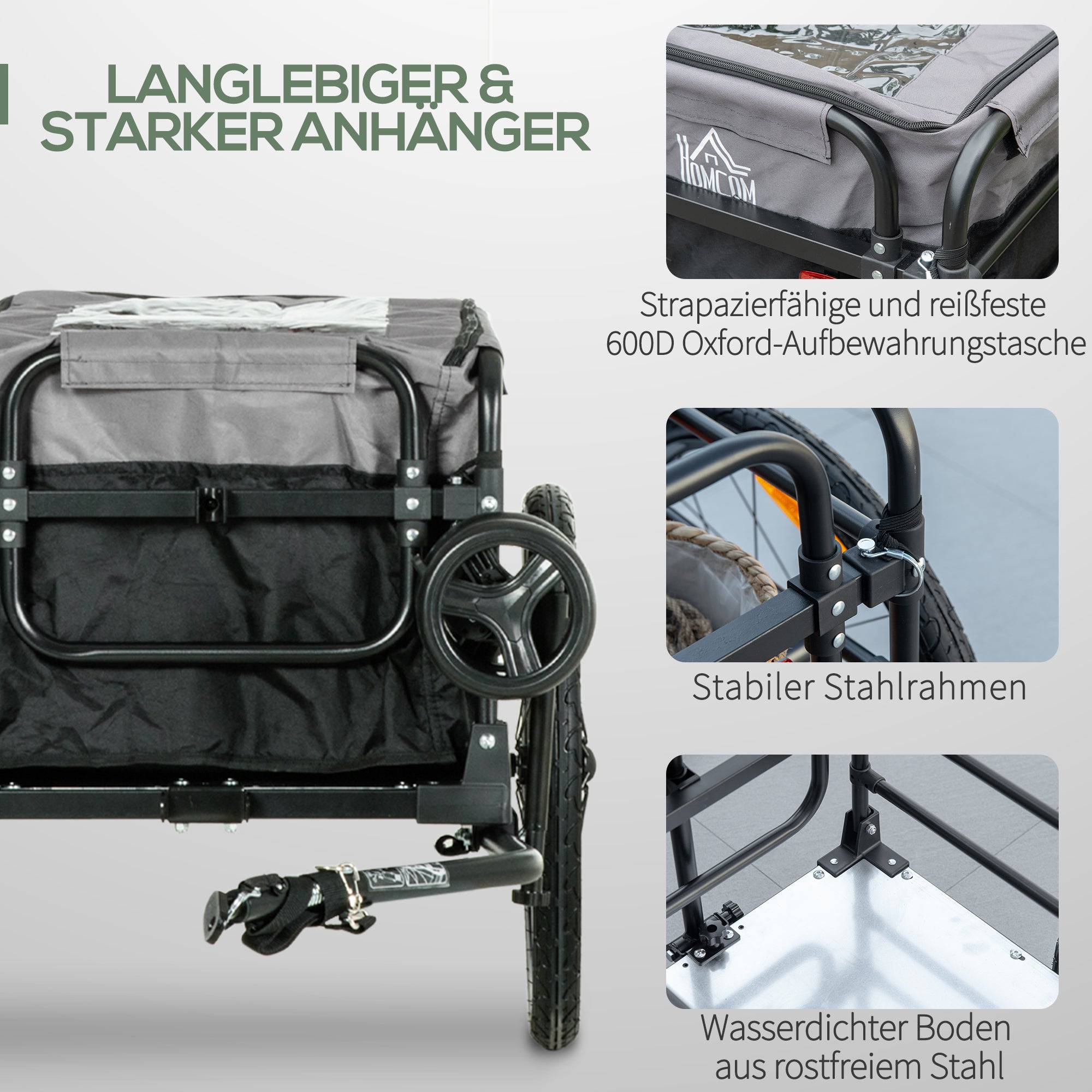 2-in-1 bicycle trailer cargo transport, 20 inch pneumatic tires, 40 kg load, 130 x 64 x 103 cm