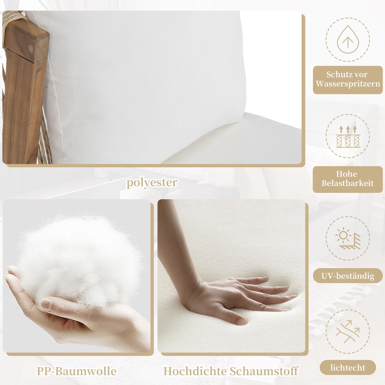 Garden Dining Set with 1 Table and 6 Chairs, Solid Wood and Beige