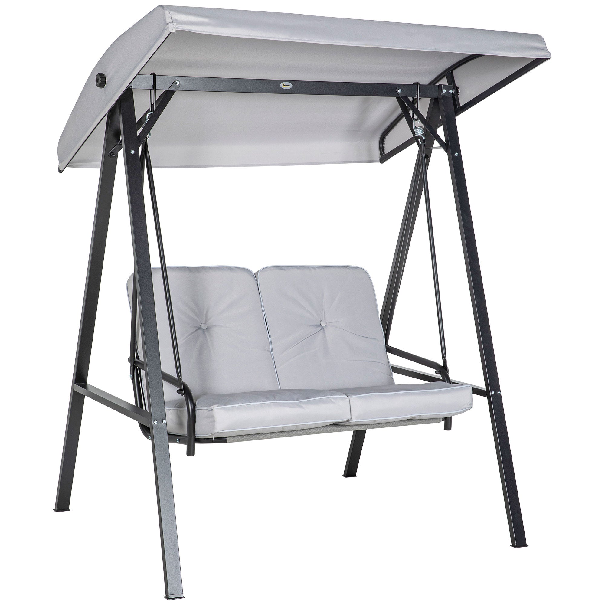 Hollywood Swing 2-Seater with Adjustable Canopy & Cushions, 220kg Capacity, Grey