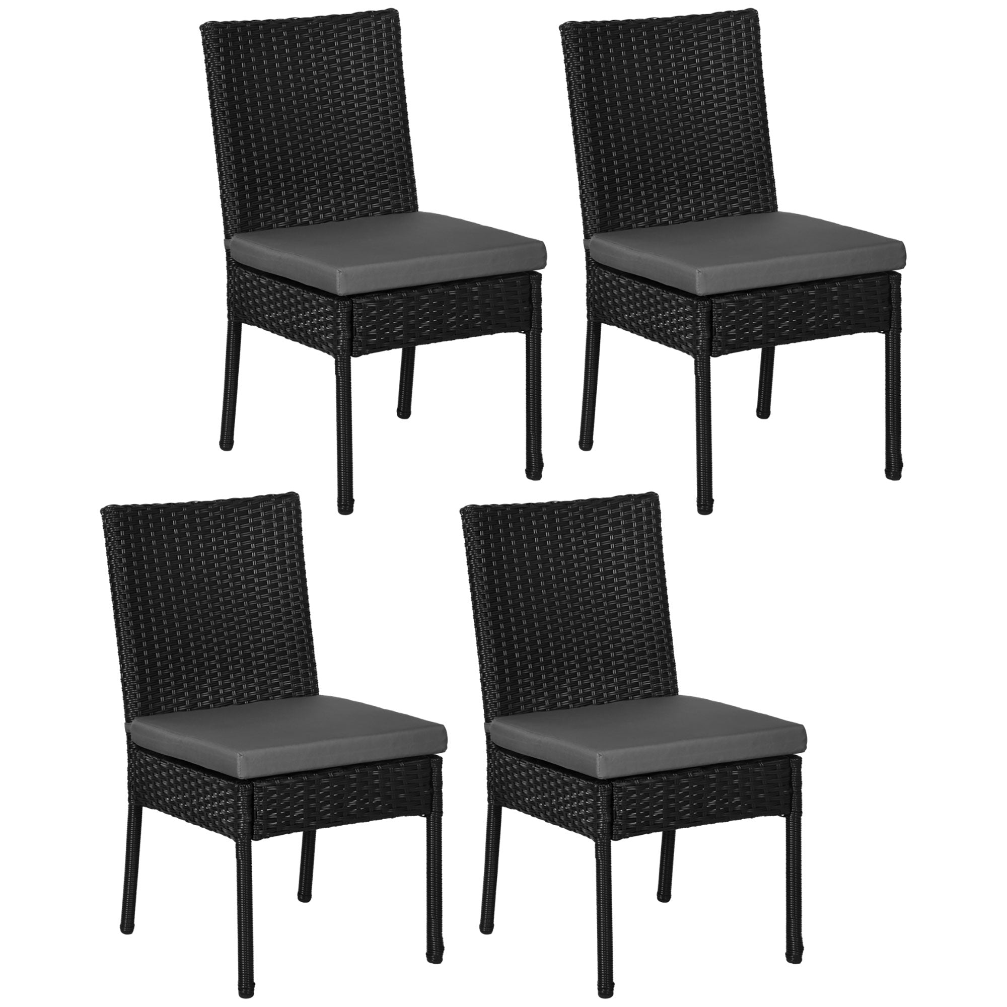 Set of Four Armless Garden Chairs Rattan - Black