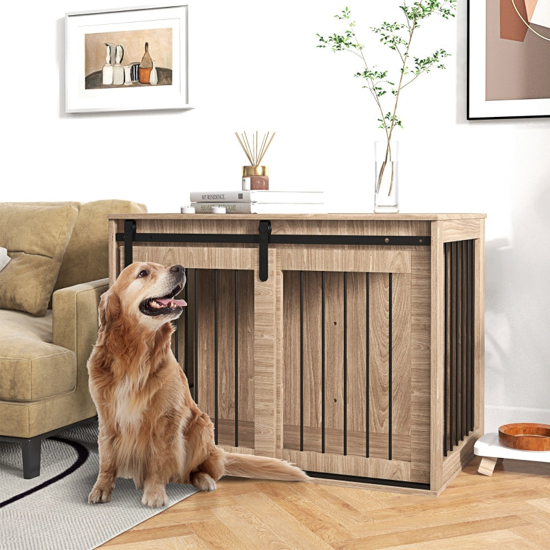 Dog Crate, Lockable, Rustic, Walnut + Black
