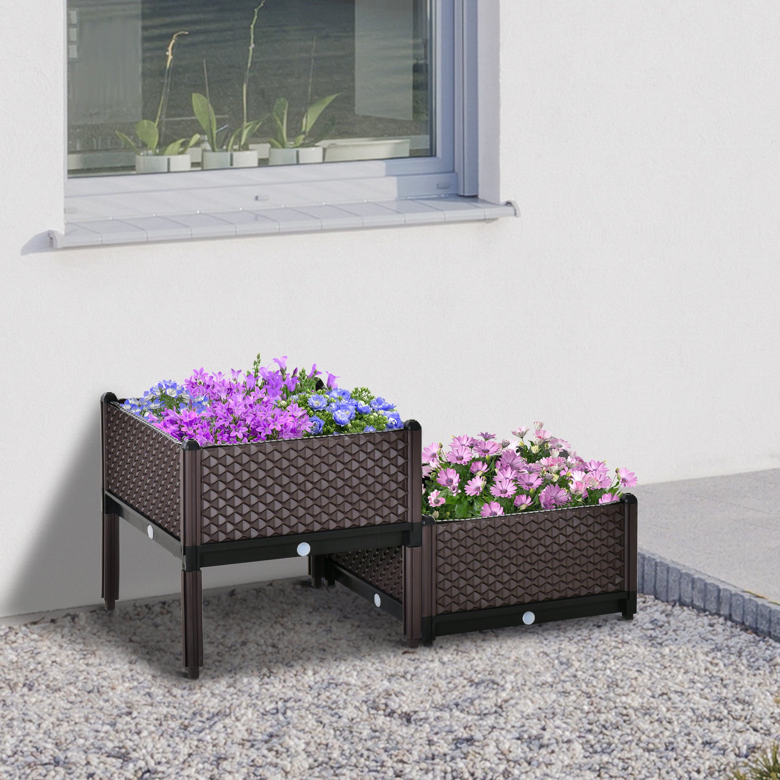 Raised Garden Bed Planter Box, Set of 2 41L Self-Watering with Drainage Holes, Plastic