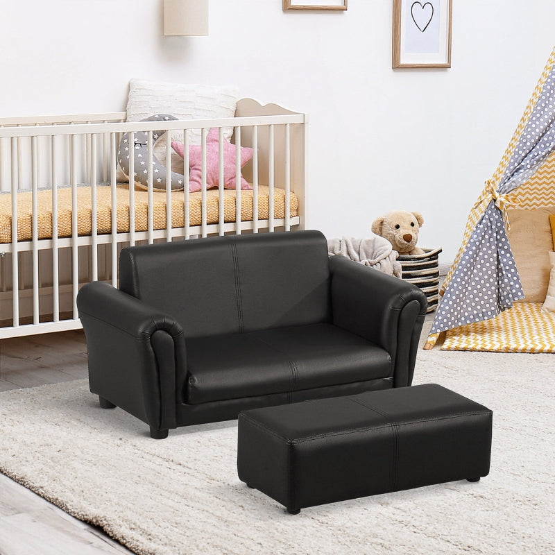 Kids Sofa Bed Twin 2 Seater with Footstool, Black
