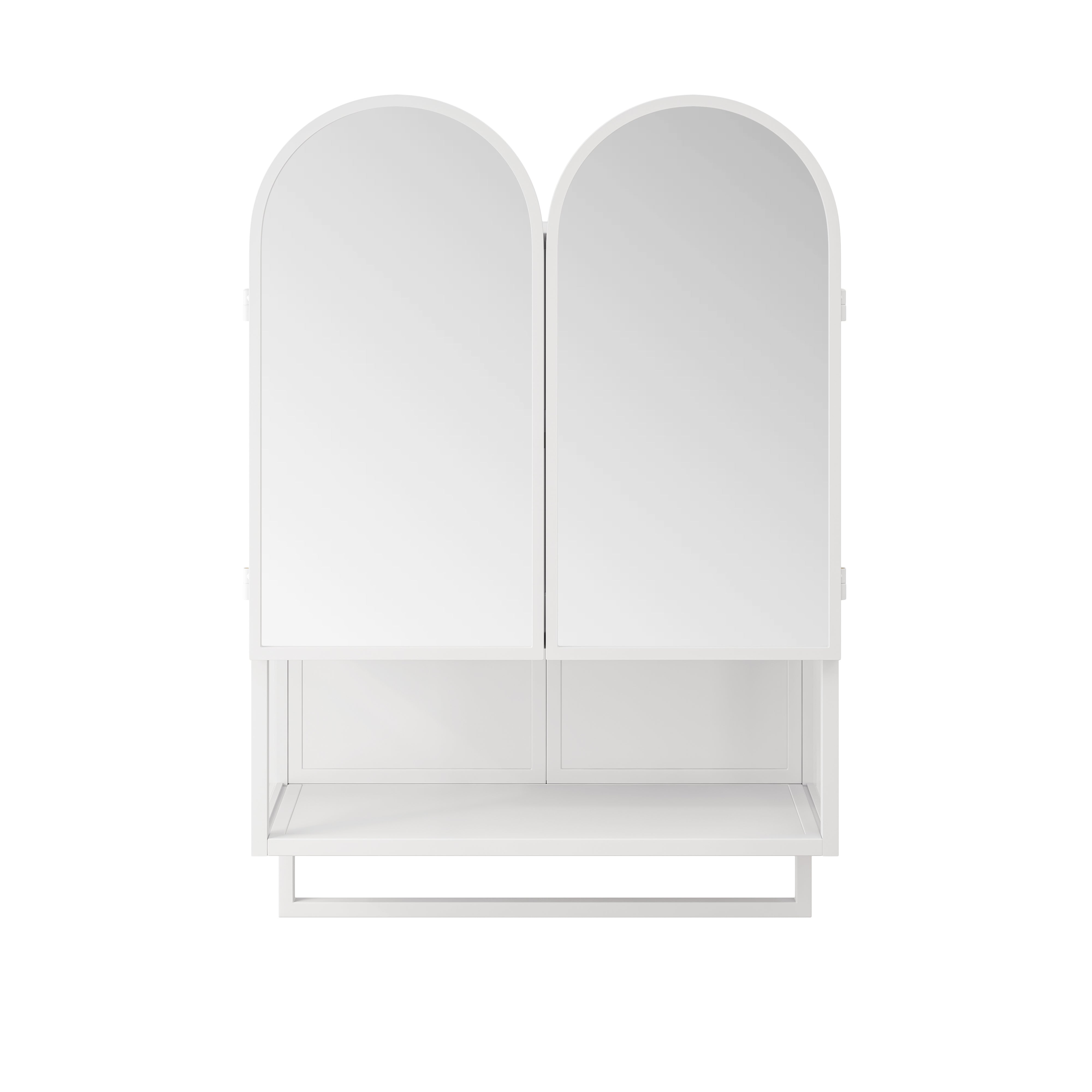 60CM Mirror Cabinet Double-Arched 2 Doors Metal Wall Storage White